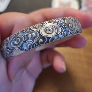 Solid 999 Sterling Silver Chinese Floral Cloud Bangle Bracelet